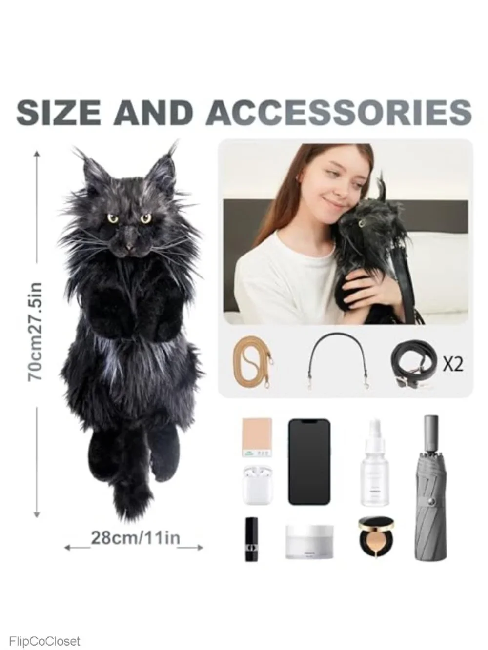 Handmade Realistic Cat Plush Backpack Polyester Soft Stuffed Animal Bag